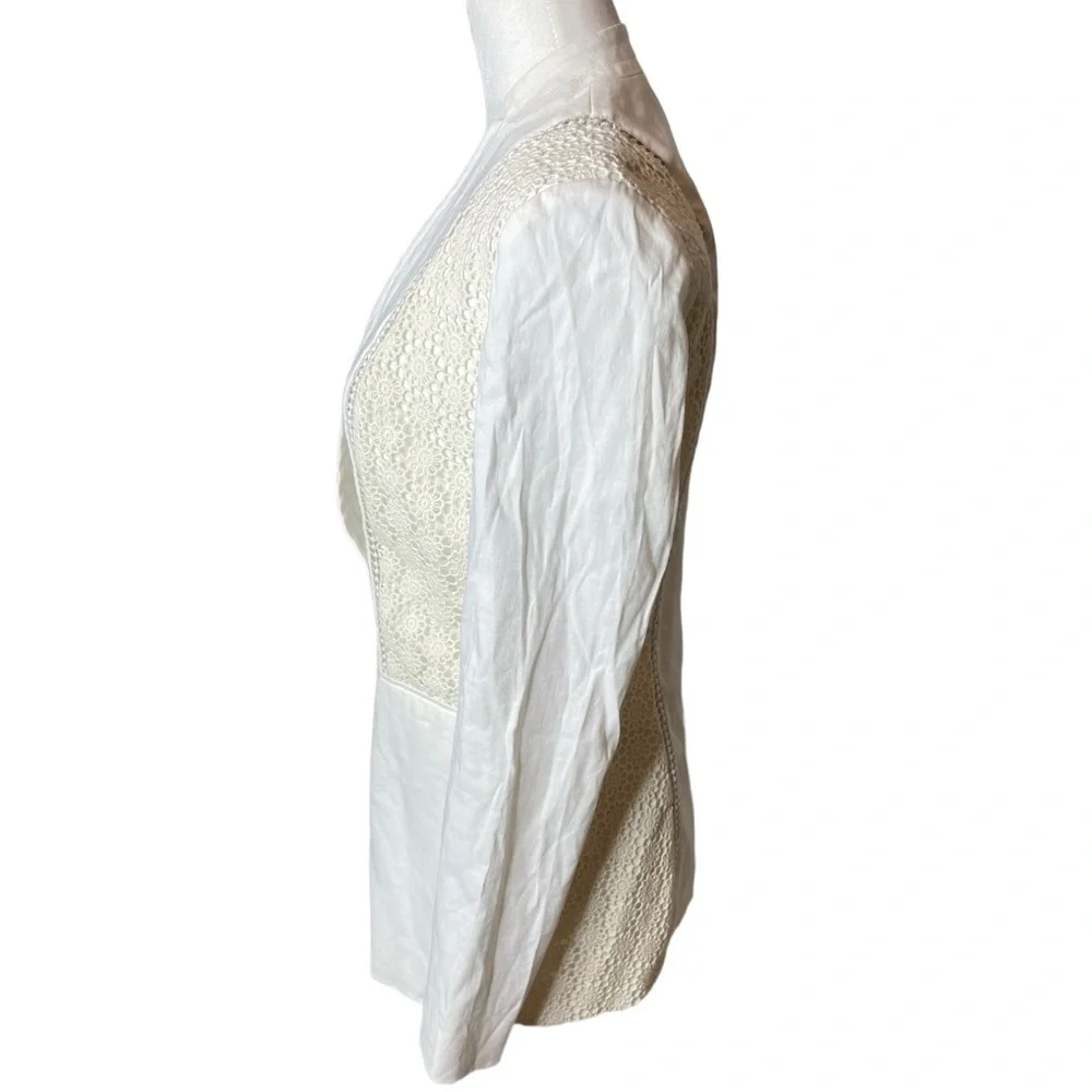 Elie Tahari Women’s Linen Blazer, White with cream crochet, NWT, Size 2 crisp